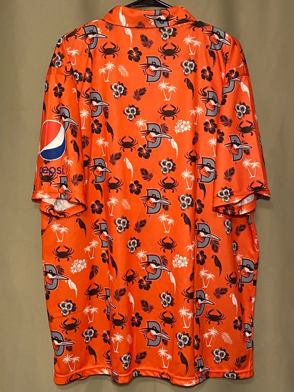 Delmarva Shorebirds Orange Hawaiian Button up SGA Print Shirt Adult XL